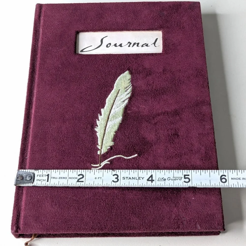 Burgundy Velvet Covered Embroidered Lined Journal With Ribbon Bookmark